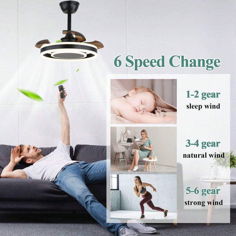 Cusp Barn 22 Inch Modern Retractable Ceiling Fan with Dimmable LED Light and APP Control, Smart 6 Speeds Ceiling Fan for Bedroom