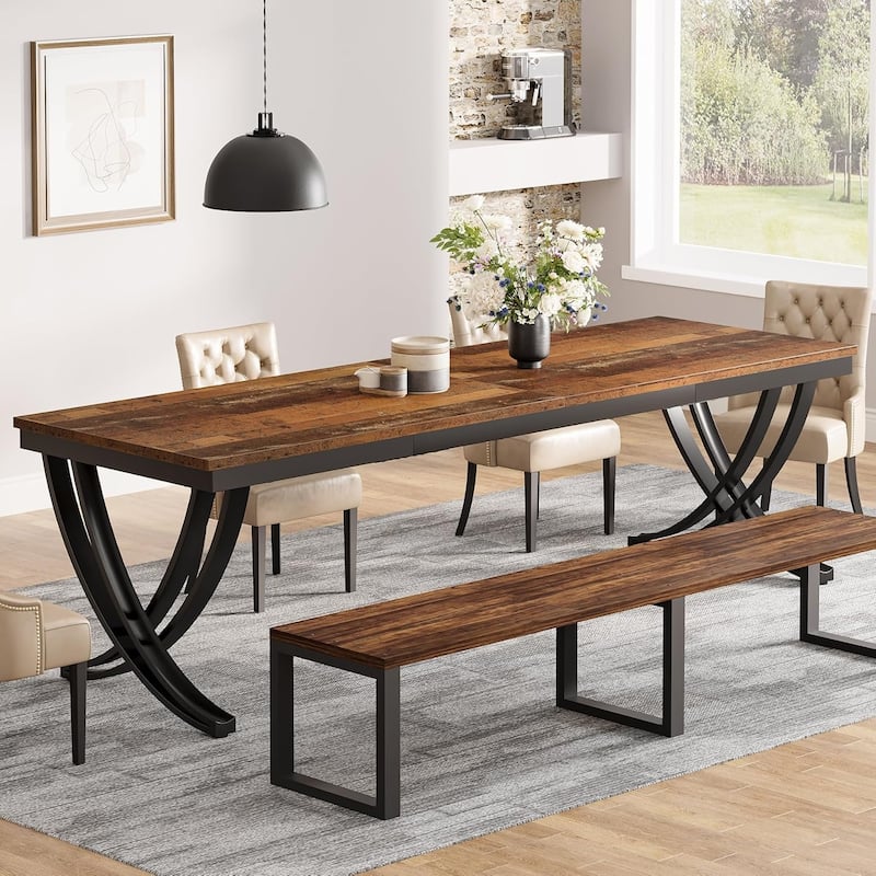 78" Large Rectangular Dining Table, Farmhouse Solid Wood Top Kitchen Table for Dining/Living Room
