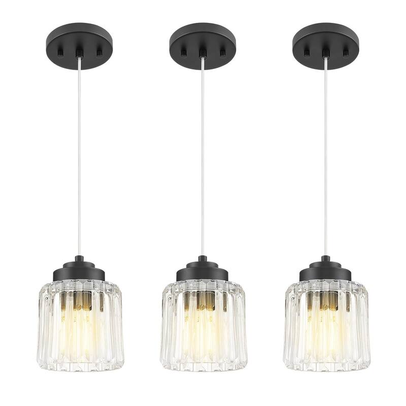 3-Pack Clear Fluted Ripple Glass Adjustable Pendant Lights - Clear