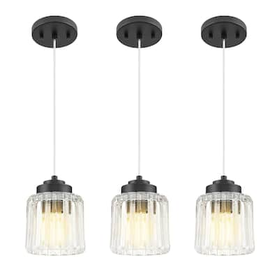 3-Pack Clear Fluted Ripple Glass Adjustable Pendant Lights