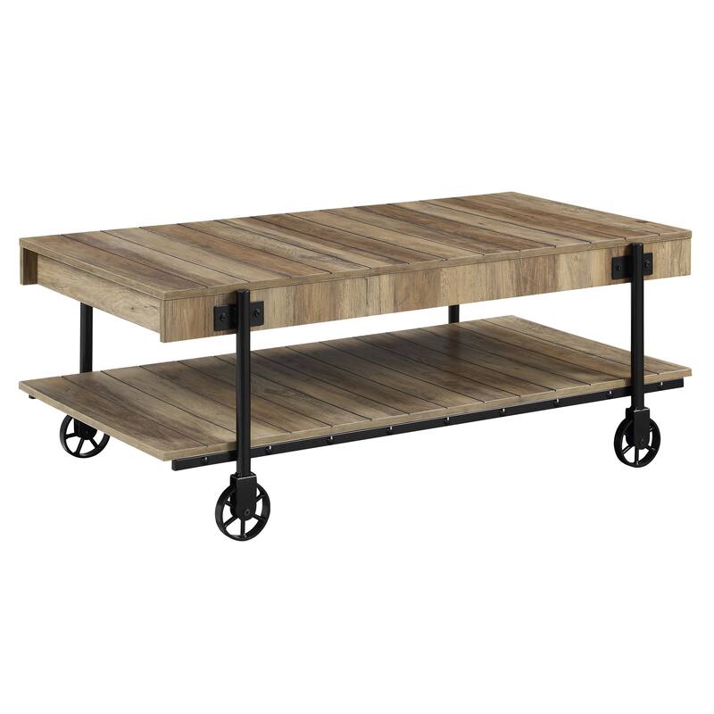 Hyssop Farmhouse Steel 3-Piece Coffee Table Set with Shelf by Furniture of America
