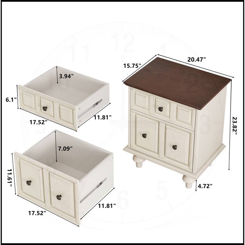 20.47"Vintage Nightstand with 2 Drawers(Set of 2)