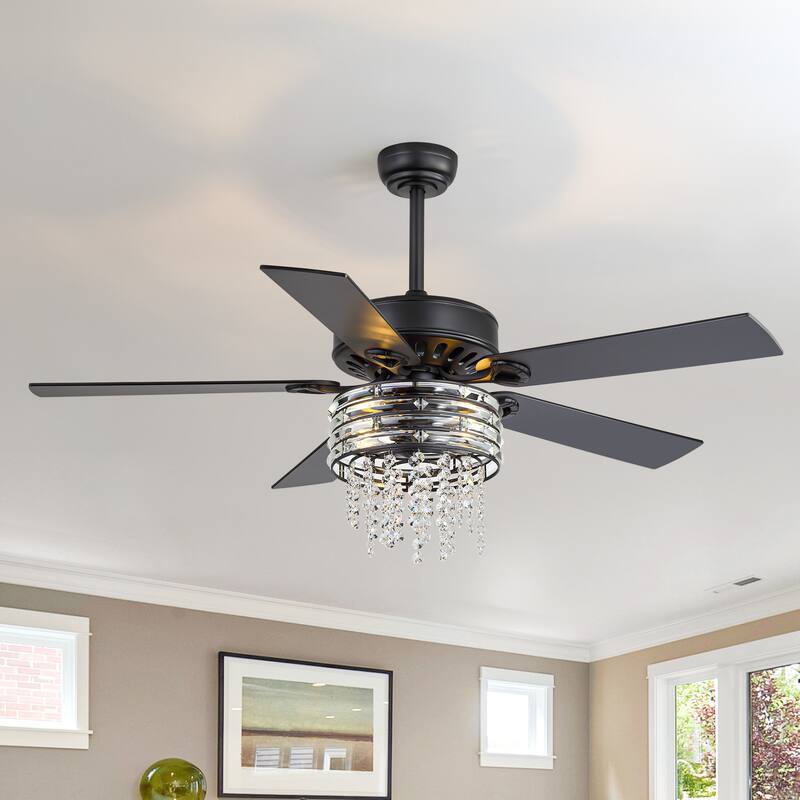 52-inch Reversible 5-Blade Crystal Caged Ceiling Fan with Remote and Light Kit
