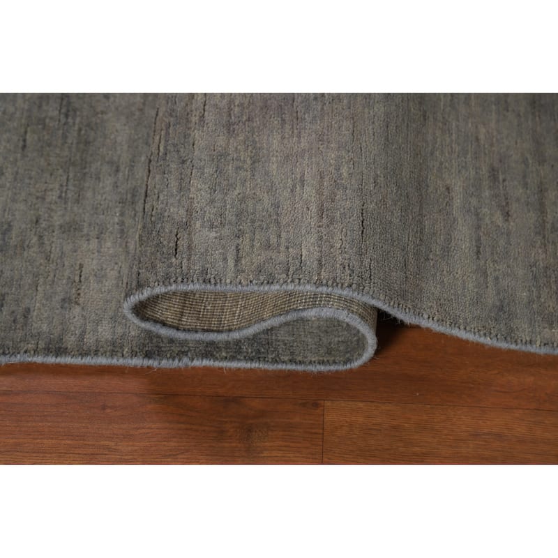Gray Gabbeh Oriental Rug Hand-Knotted Solid Wool Carpet - 3'4" x 4'11"
