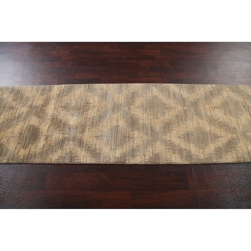 Geometric Gabbeh Kashkoli Wool Runner Rug Hand-knotted Oriental Carpet - 2'6" x 10'9"