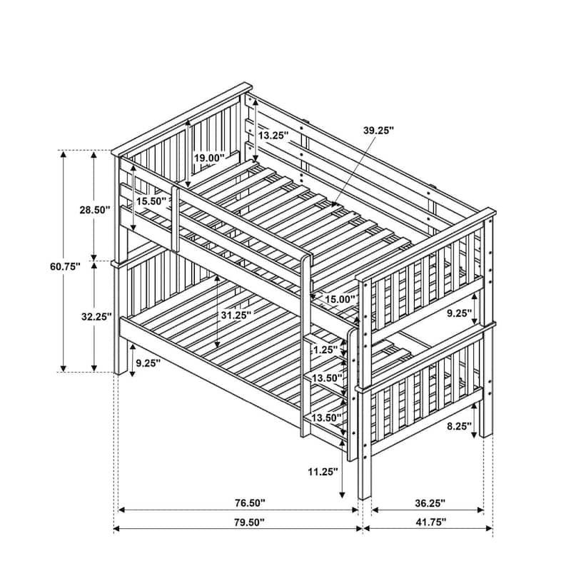 Wood Twin Over Twin Bunk Bed with Mattress in White