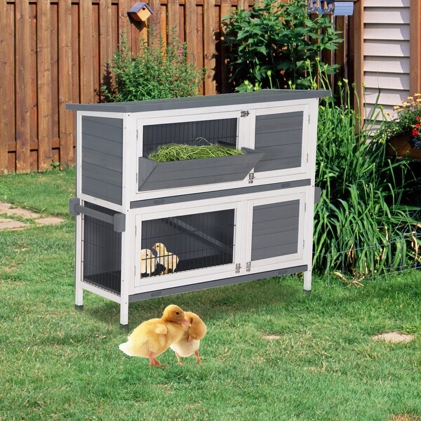 48'' Wooden Rabbit Hutch Chicken Coop Hen House Poultry Cage Waterproof Top 1029 