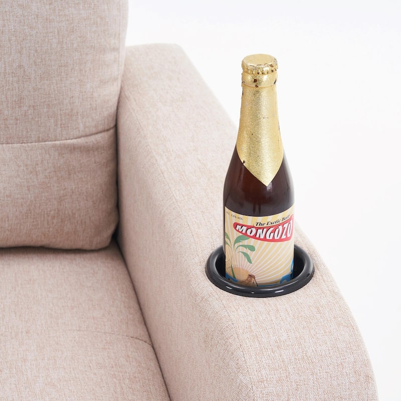 Upholstered Armchair and Storage Ottoman Set with Cup Holders and Tufted Detailing