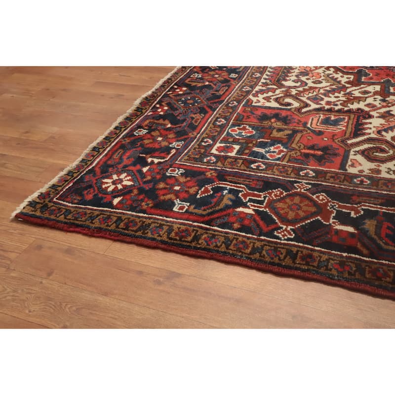 Hand Knotted Oriental 100% Wool Carpet Traditional Medallion Oranges & Rust Heriz Area Rug - 9' 5'' X 7' 2''