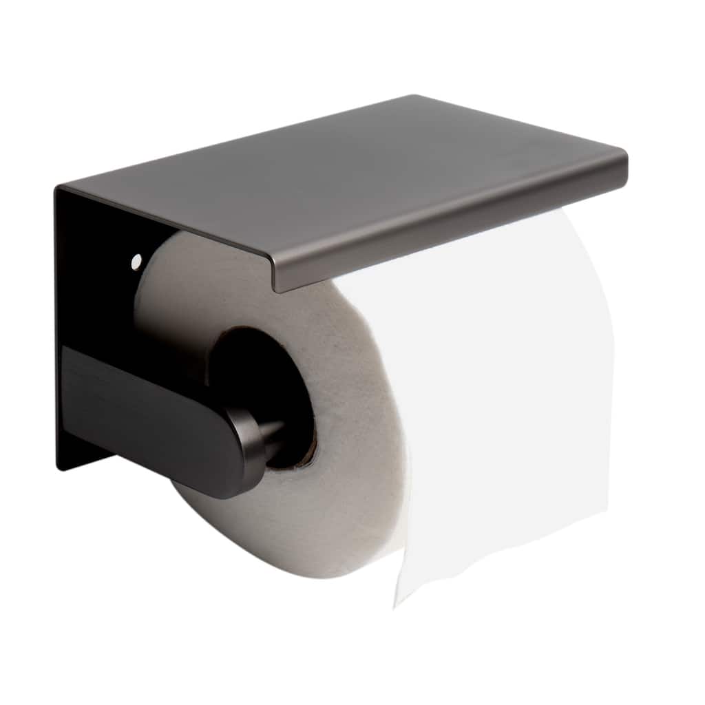ALFI brand ABTPP66-BB Brushed Black PVD Stainless Steel Toilet Paper Holder with Shelf
