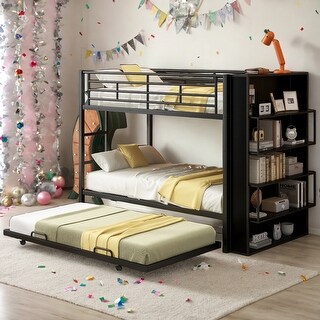 Metal Twin Size Metal Loft Bed Bunk Bed with Drawers,big bookshelf