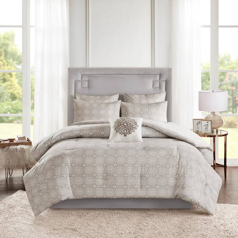GDF Studio - Malia 6-Piece Embroidered Cotton Reversible Comforter Set