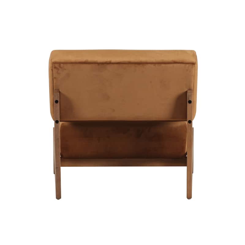 Cid Joy 30 Inch Accent Chair, Low Profile, Camel Brown Velvet, Wood Frame