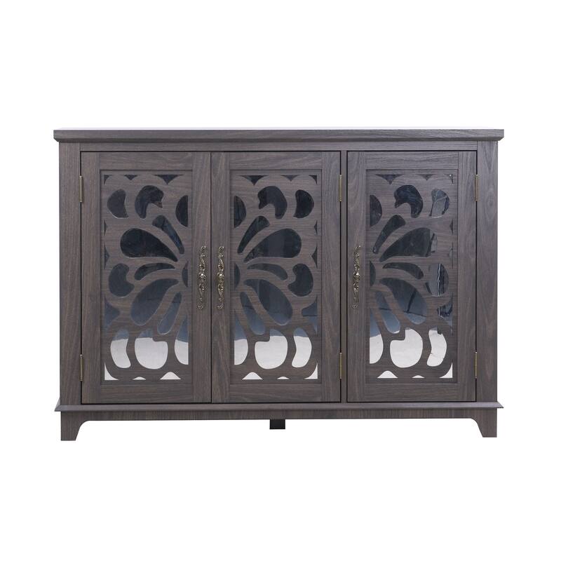 Spacious size countertop Sideboard with 3 mirrored doors adjustable shelves buffet cabinet, storage cabinet for living room