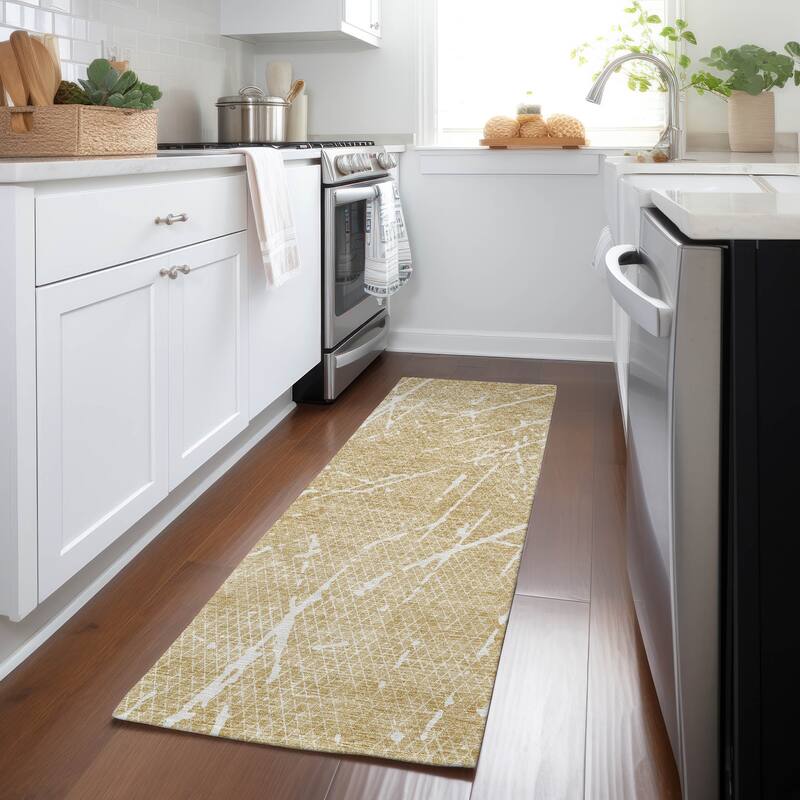 Machine Washable Indoor/ Outdoor Chantille Contemporary Crackle Rug - Beige - 2'3" x 7'6"