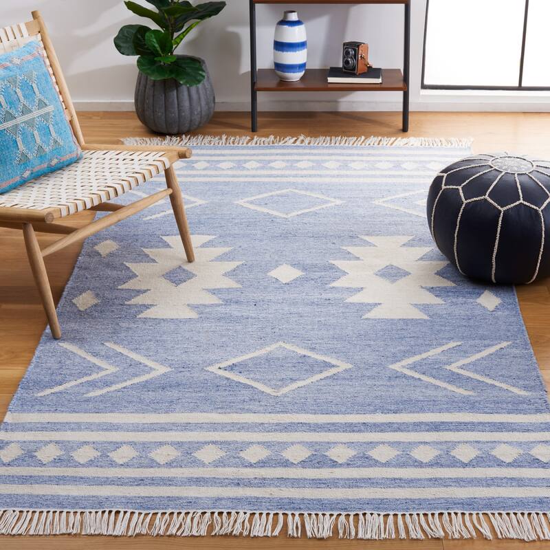 SAFAVIEH Handmade Kilim Apollo Rustic Boho Tribal Rug - 8' x 10' - Blue/Ivory