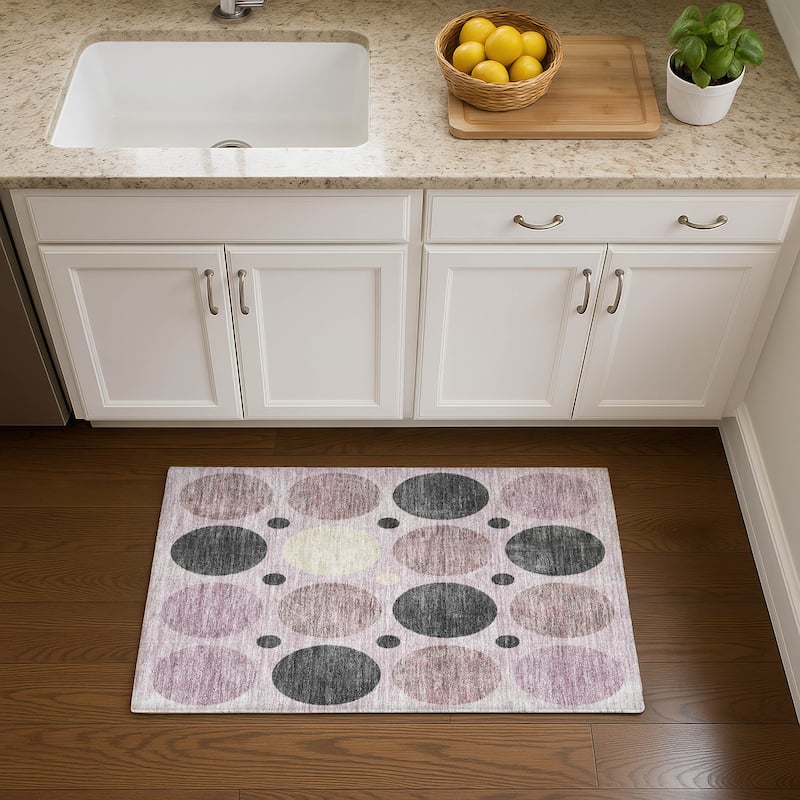 Premium Washable Super Soft Casual Circles Mayfield Rug - Blush - 1'8" x 2'6"