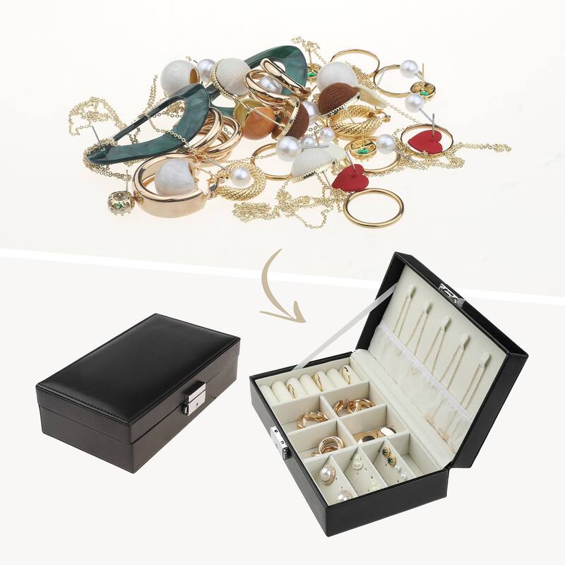 Small Jewelry Boxes, Portable Travel Jewelry storage, Large Capacity for Rings Earrings Necklace - 21x12x6cm - Black