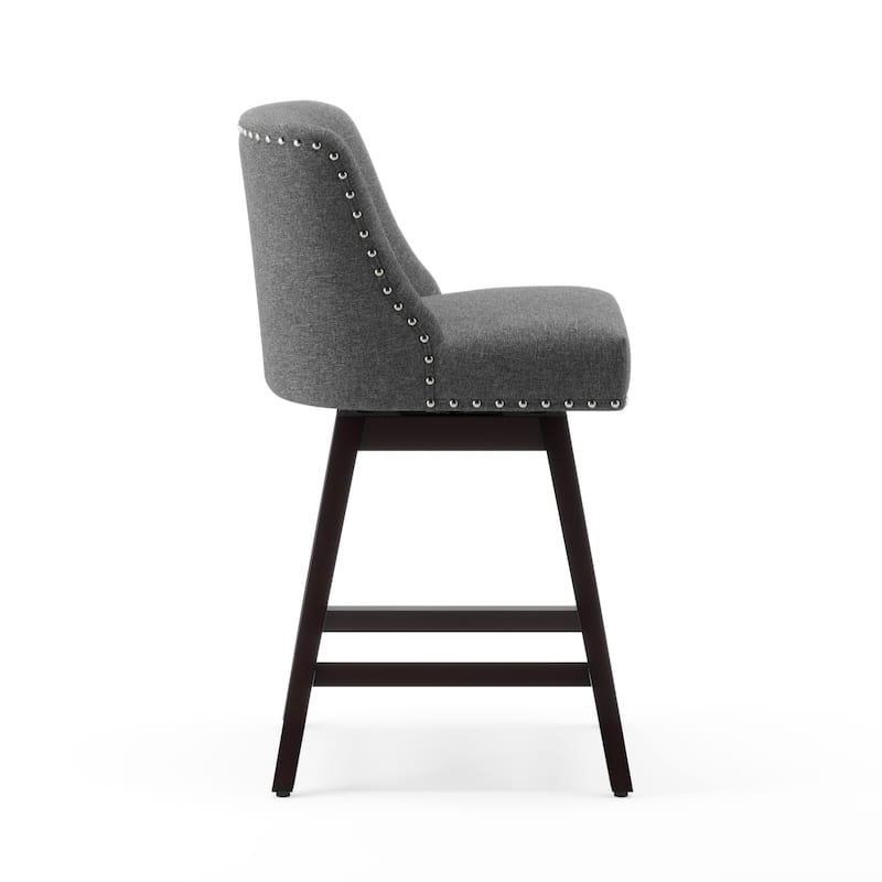 26 in. Fabric Upholstered Counter Height Swivel Bar Stool with Footrest - 19.6"D x 19.6"W x 37"H