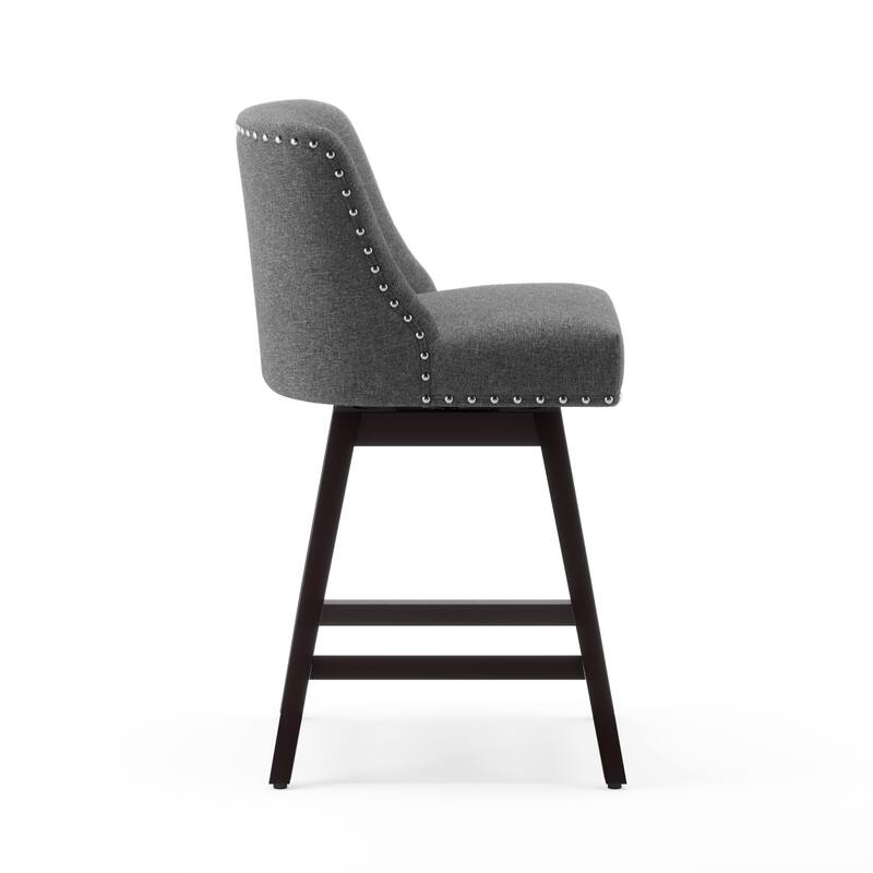 Modern 26 in. H Counter Height Bar Stools Upholstered 360 Free Swivel Counter Stools with Nailhead Trim