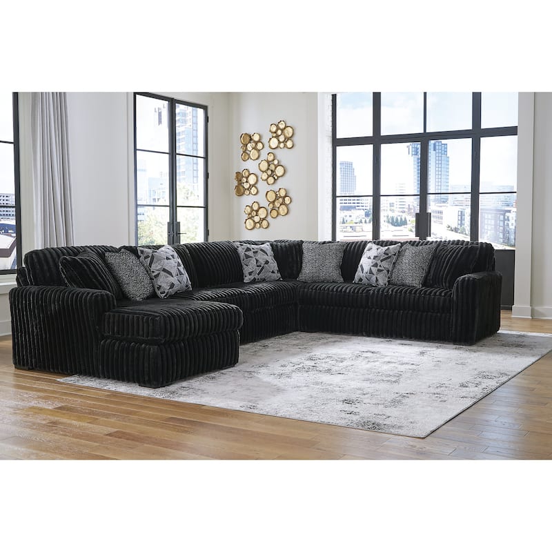 Signature Design by Ashley Midnight-Madness 4-Piece Sectional with Chaise - 151"W x 121"D x 40"H - Right Facing - Black