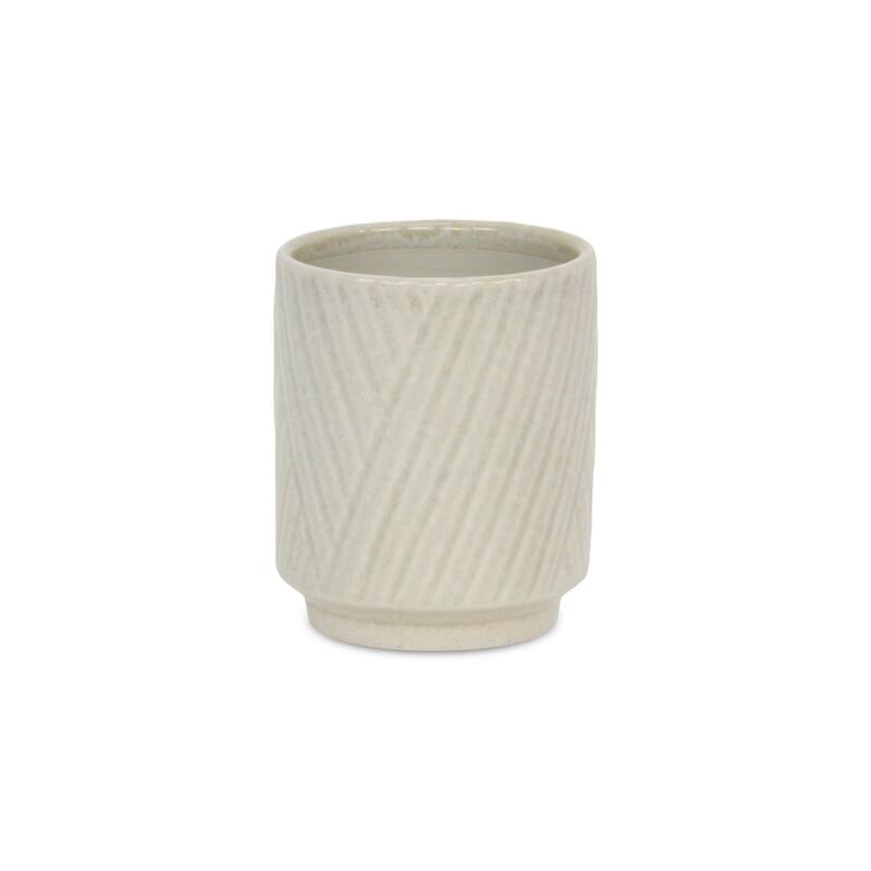 Parlora Crossed Diagonal Pattern Ceramic Pot - White