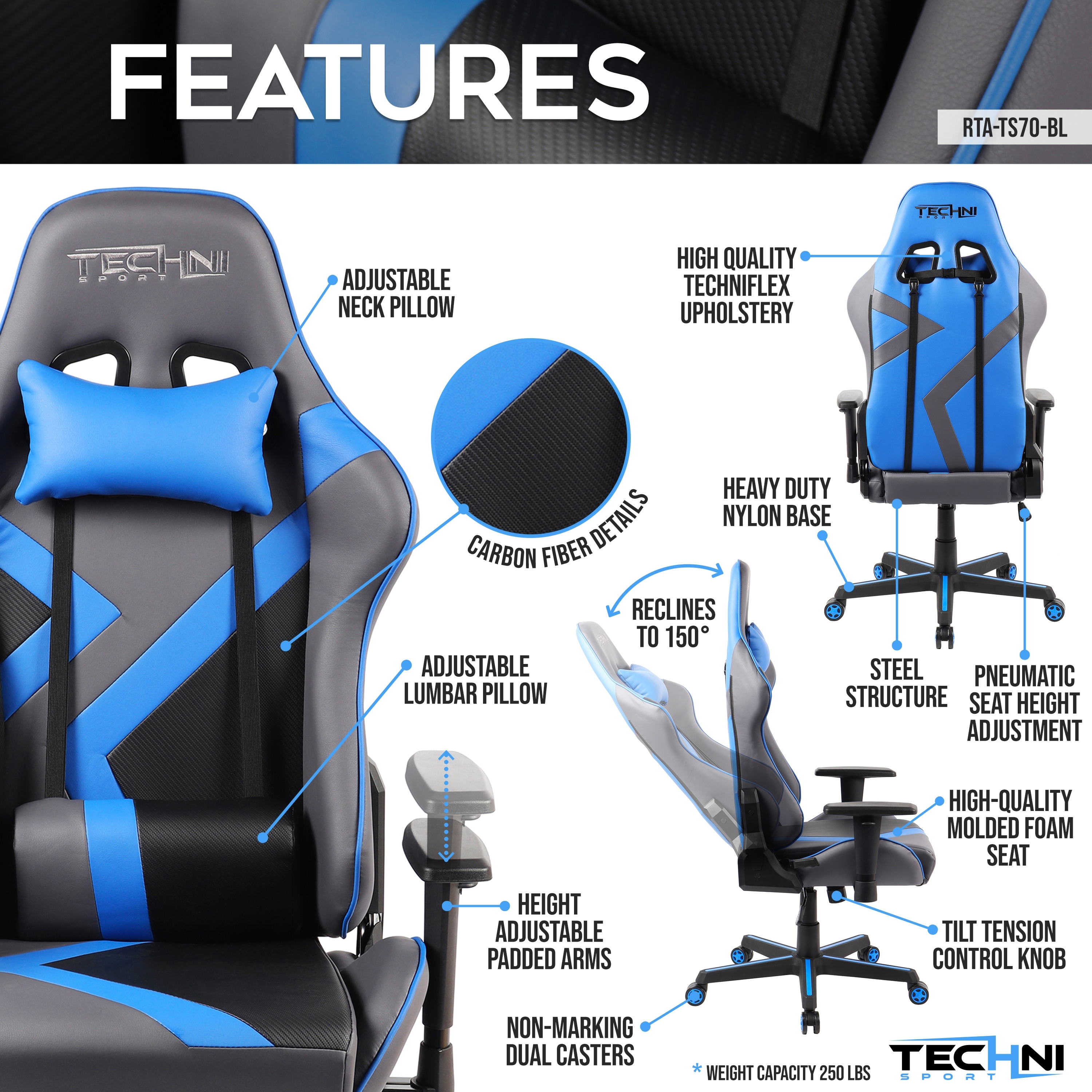 Office Gaming Chair Ergonomic Adjustable Chair Head and Lumbar