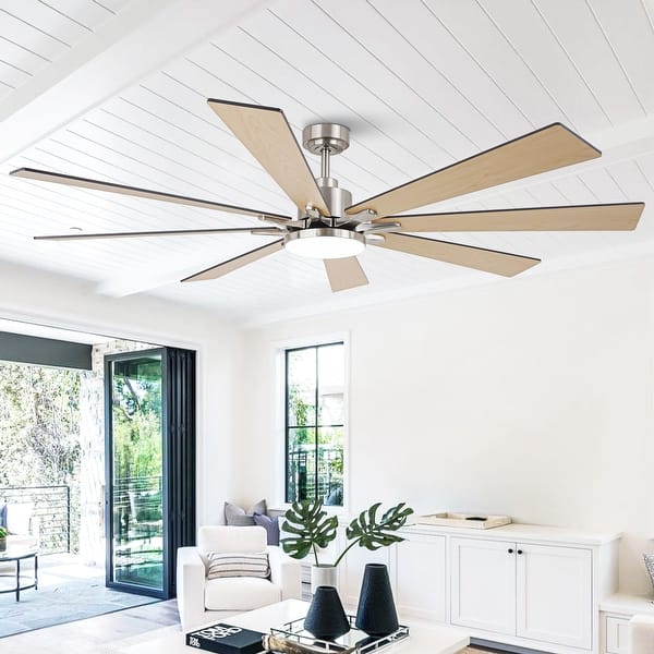 72-Inch Large Ceiling Fan With Lights And Remote – Brushed Nickel, DC Motor, 6 Speeds, Reversible, 3 CCT Dimmable LED, Timer, Indoor/Outdoor Patio