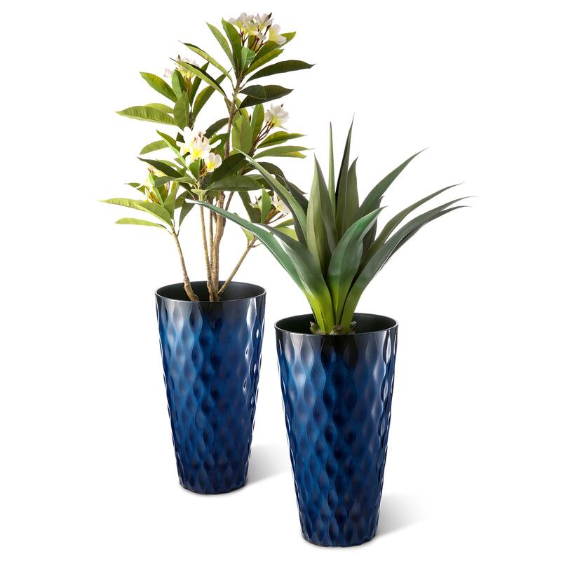Glitzhome 23.75"H Set of 2 Oversized Wavy Texture Cobalt Blue/Turquoise/Red Tall Plastic Planter