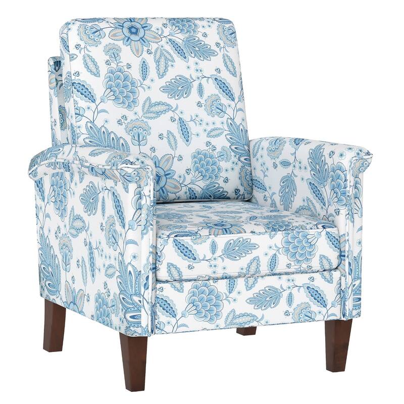 Blue Linen Upholstered Sofa Chair with Foam Cushion and Rubber Wood Frame - 32" x 30" x 36" (L x W x H) - Blue