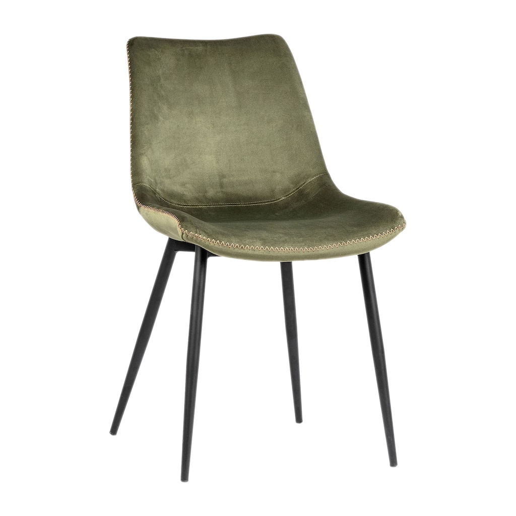 Hazel Velvet Upholstered Dining Side Chair Black Peg Legs, Olive Green