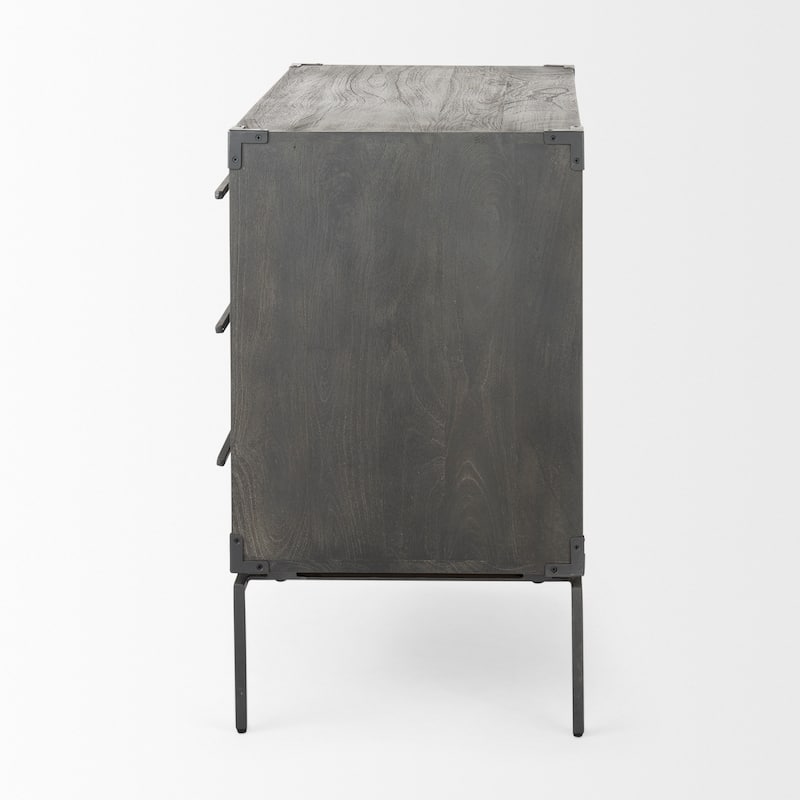 Ward Dark Brown Solid Wood w/ Black Iron Base 3 Drawer Accent Cabinet
