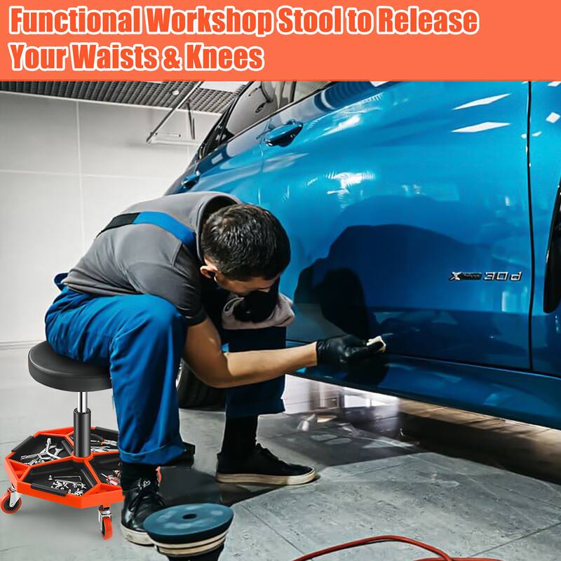 Costway Heavy-Duty Adjustable Height Rolling Stool with Tool Tray - See Details