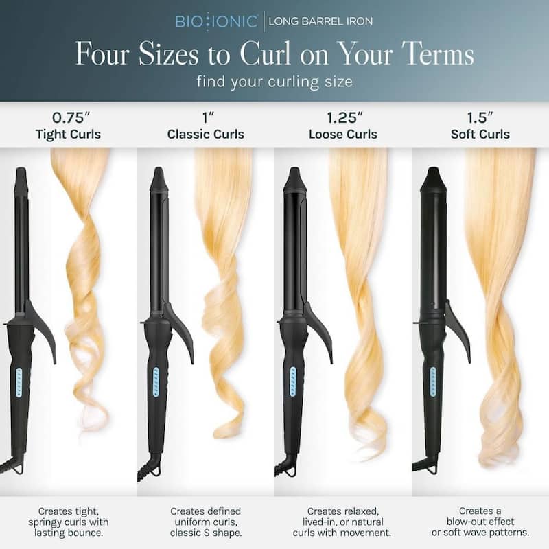BIO IONIC Long Barrel Curling Hair Iron Set of 4 Irons 0.75" 1" 1.25" 1.5" - Black