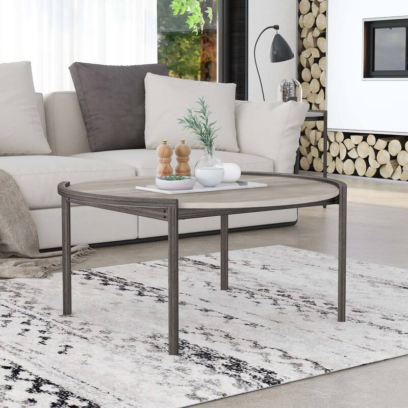 Rowland Urban Light Grey 37-inch Steel Round Coffee Table by Furniture of America