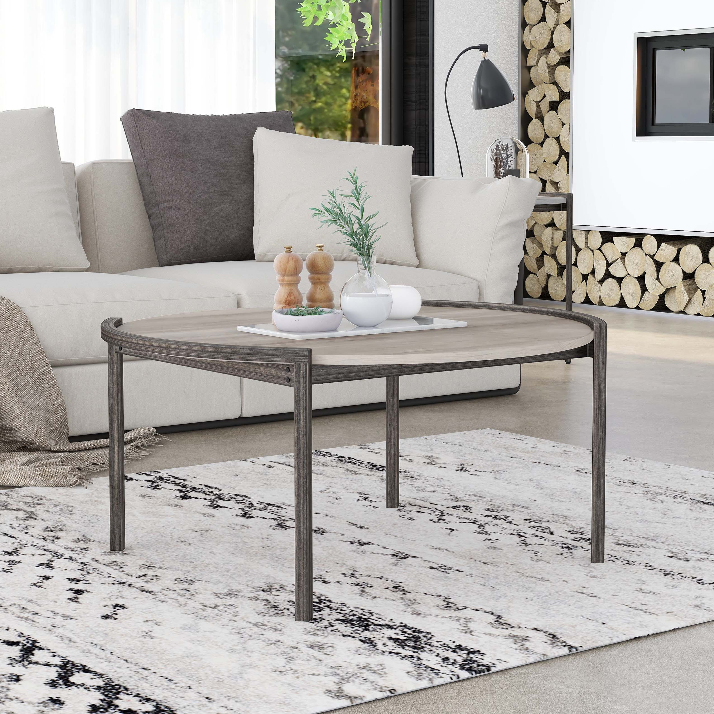 Furniture of America Rowland Urban Light Grey 37-inch Steel Round Coffee Table