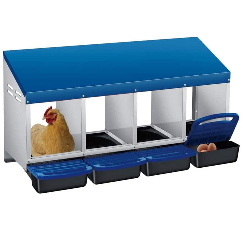 Roll-Away Nesting Boxes for Chickens Coop with Perch - 4 Hole Blue