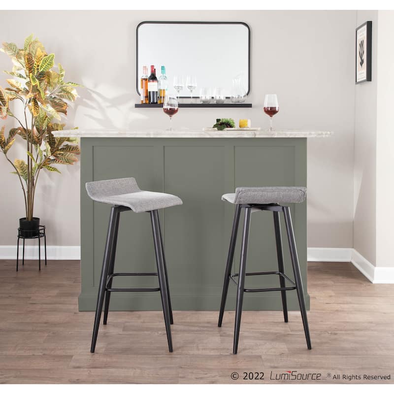 Ale Fixed-Height Bar Stool in Black Steel and Grey Faux - Set of 2 - 15"Lx15"Wx32.5"H