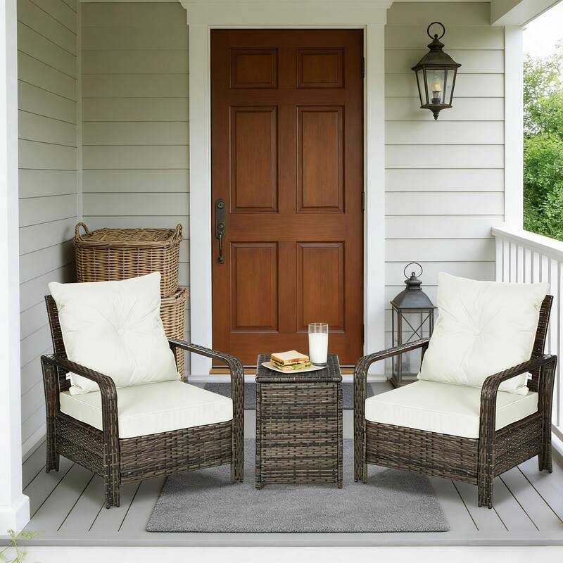 GDFStudio Outdoor 2 Chair & 1 Table Rattan 3 Piece Set