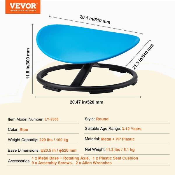 dimension image slide 1 of 7, Kids Swivel Chair, Autistic Kids Sensory Toy Chair with Non-Slip Metal Base,for Coordination Balance Focus