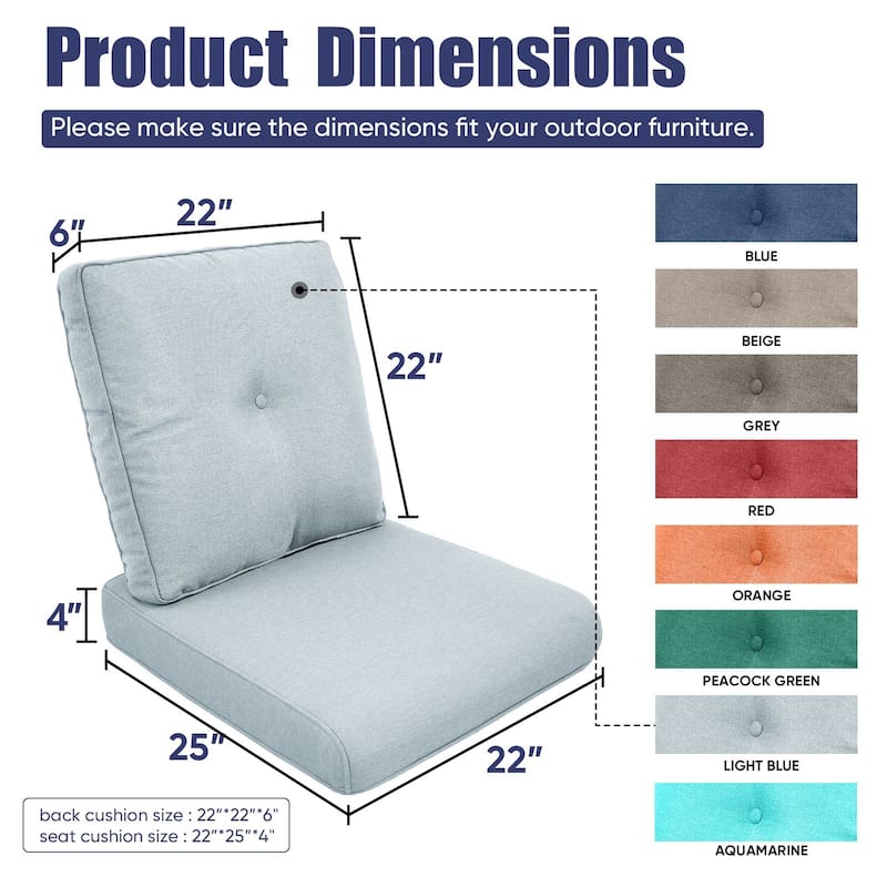 22 in x 24 in Outdoor Chair Deep Seat Replacement Cushion - N/A