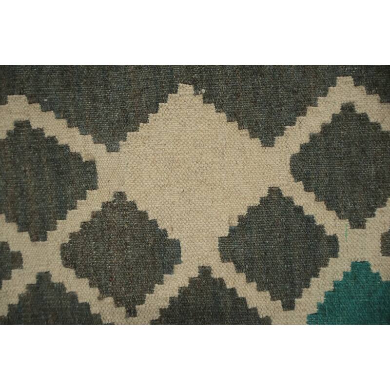 Hand Woven Oriental 100% Wool Carpet Southwestern Tribal Greys & Charcoal Kilim Area Rug - 9' 9'' X 6' 9''