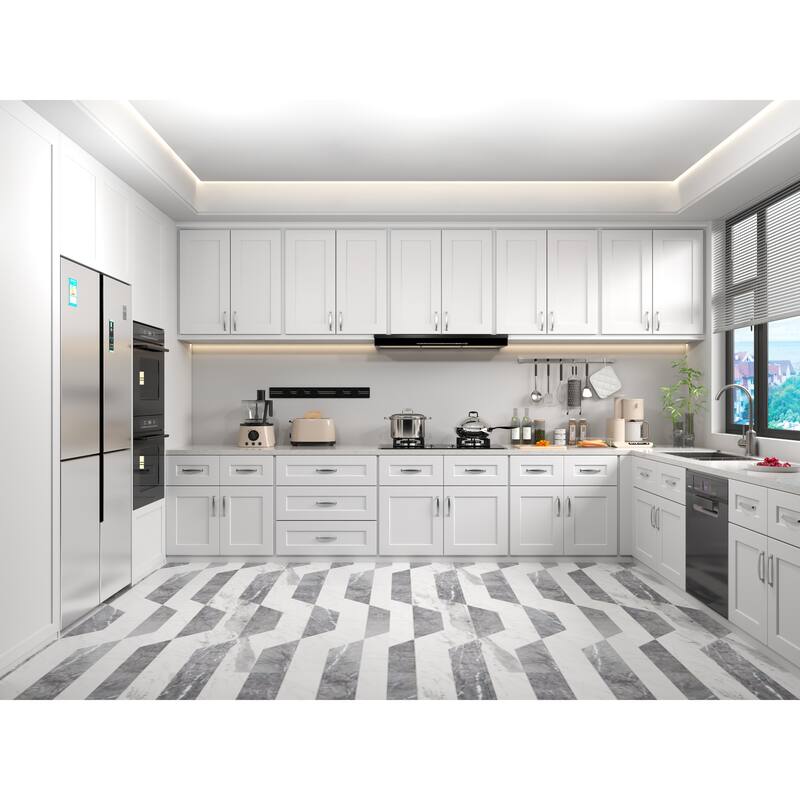 White Solid Wood Double Door Wall Cabinet 2 Doors and 2 Shelves for Kitchen Storage, Adjustable Shelves (24"W×12"D×36"H)