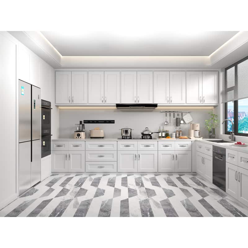 White Solid Wood Double Door Wall Cabinet 2 Doors and 2 Shelves for Kitchen Storage, Adjustable Shelves (30"W×12"D×36"H)