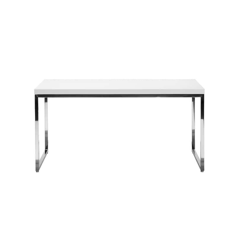 Rami 59 Inch Office Desk, Rectangular Top, White Wood Finish, Steel Frame