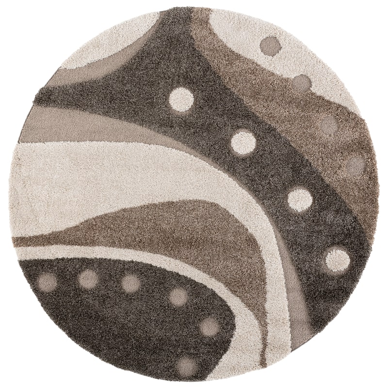 SAFAVIEH Florida Shag Wakaba Abstract 1.2-inch Thick Rug - 6'7" Round - Brown/Ivory