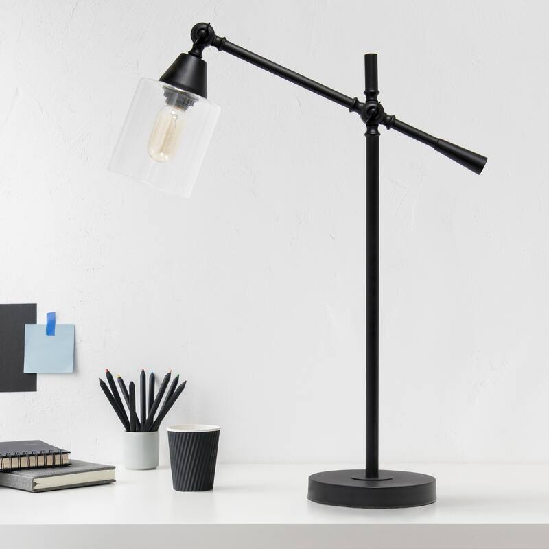 28 in. Black Finish Table Lamp with Black Shade, Desk Lamp for Writing and Computer Desks