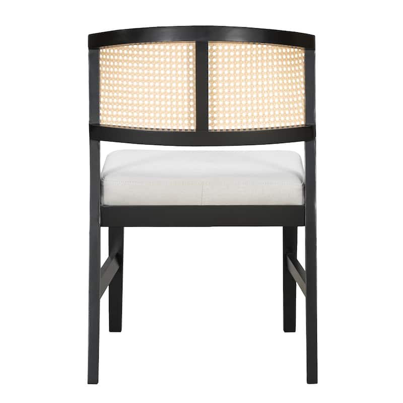 Rattan Dining Chairs Set of 2, Fabric Upholstered Kitchen Side Chair, Curved Rattan Back