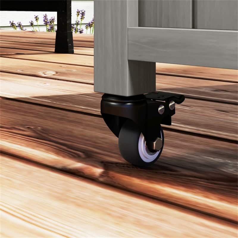 Stainless Steel and Wood Grill Cart with Cabinets, Spice Rack, Towel Holder, and Swivel Casters Multi-Purpose Serving Table Gray