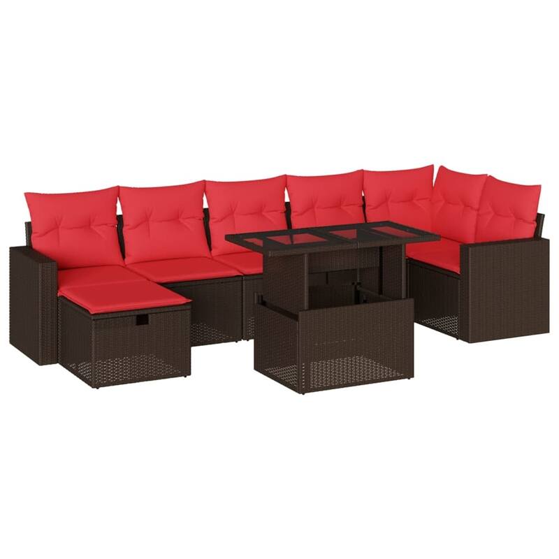 vidaXL Patio Sofa Set with Cushions and Table Outdoor Garden 8 Piece Poly Rattan - 24.4" x 24.4" x 27.2"